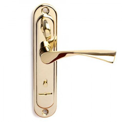Дверная ручка на планке Apecs HP-77.0323-S-C-G-L левая (золото) для врезного замка Гардиан 3012